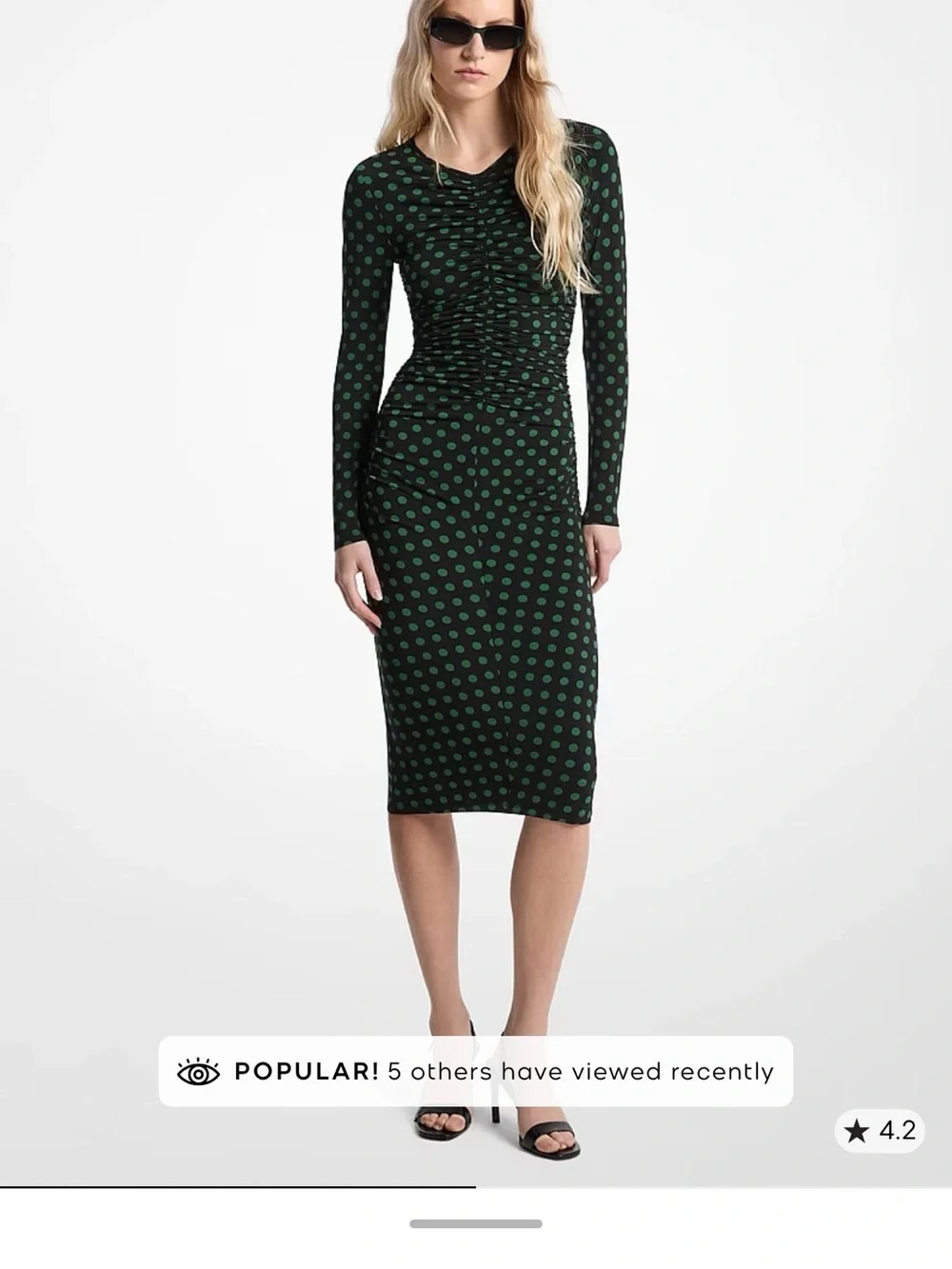 Michael Kors Black Dress with Green Polka Dots - Long Sleeve Midi